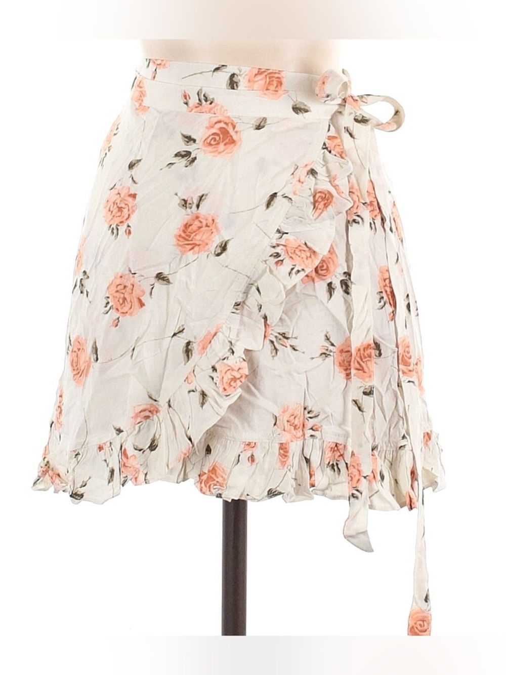 Motel Rocks Cream Wrap Skirt with Peach Rose Print